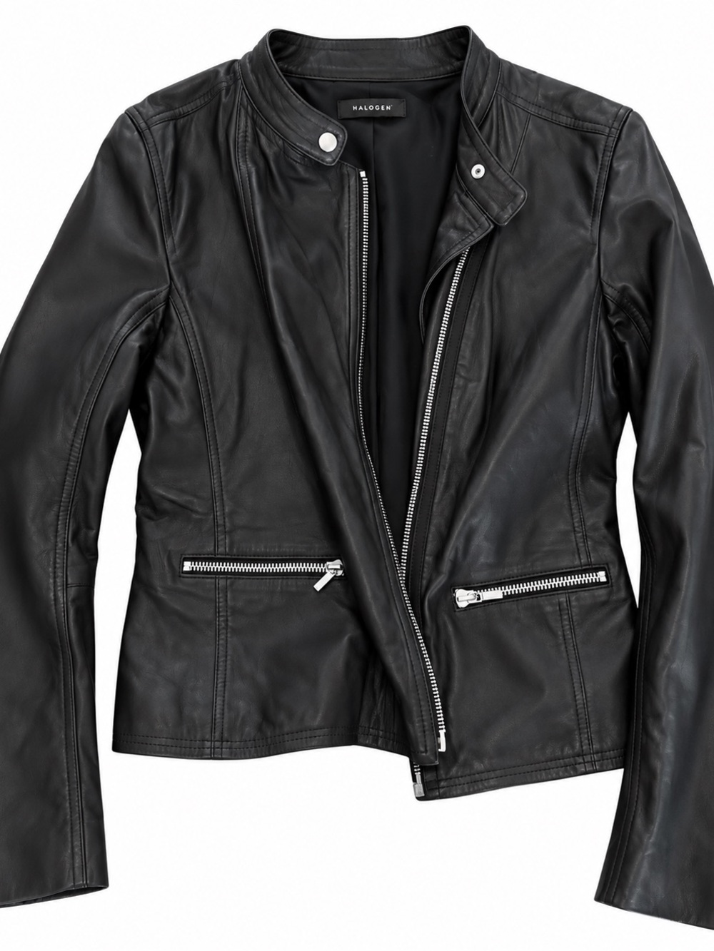 Halogen Black Leather Moto Zip Jacket
